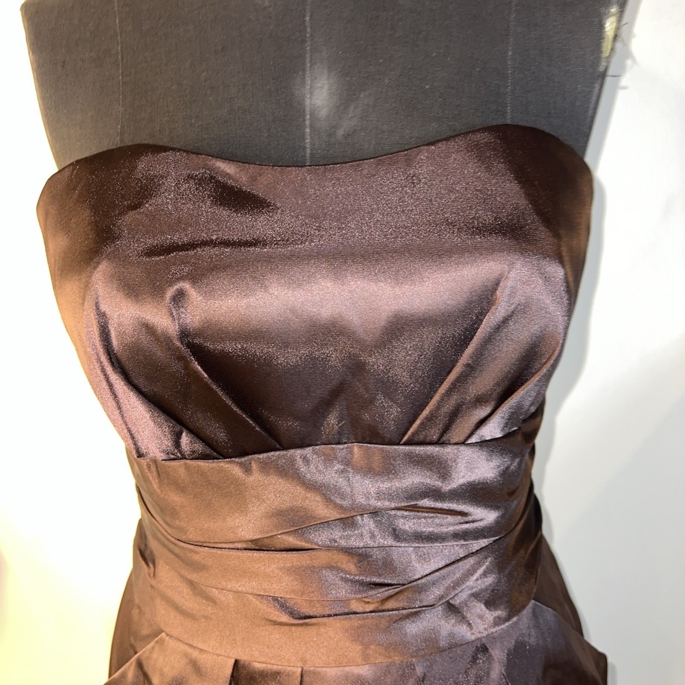 David's Bridal Satin Brown Mini Dress Sweetheart Neckline Size 10 Pockets Formal